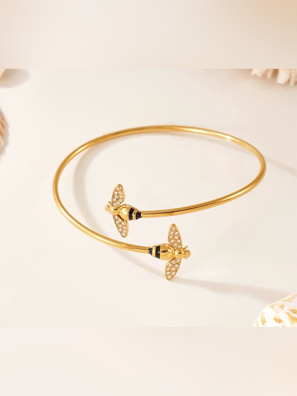 Honey Bee Bracelet for Women 18k Gold-Tone Plated Stainless Steel Dainty Crystal
